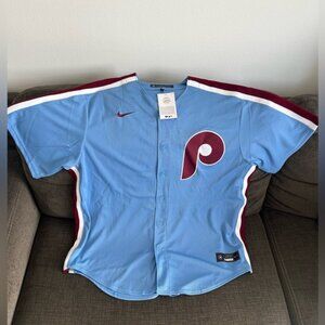 Nike Authentic Blue Philadelphia Phillies Throwback Baseball Jersey Mens Sz: XL